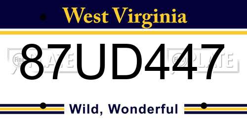 87UD447 West Virginia License Plate
