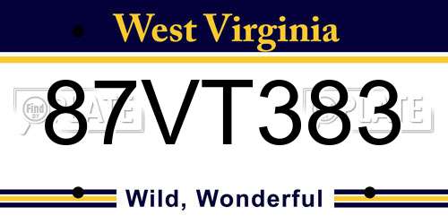 87VT383 West Virginia License Plate