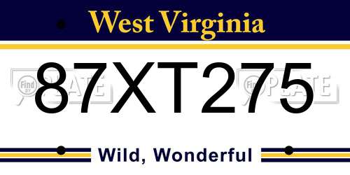 87XT275 West Virginia License Plate
