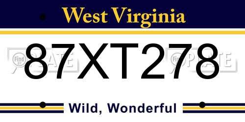 87XT278 West Virginia License Plate
