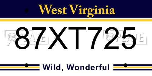 87XT725 West Virginia License Plate