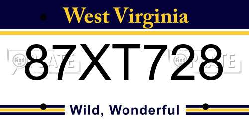 87XT728 West Virginia License Plate