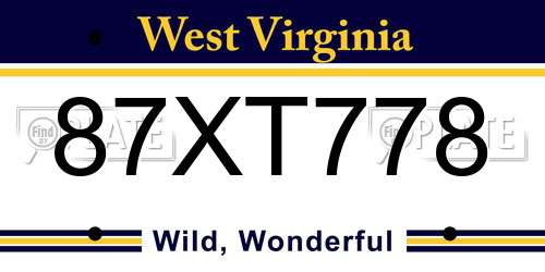 87XT778 West Virginia License Plate