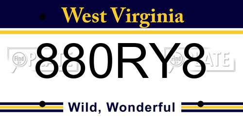 880RY8 West Virginia License Plate