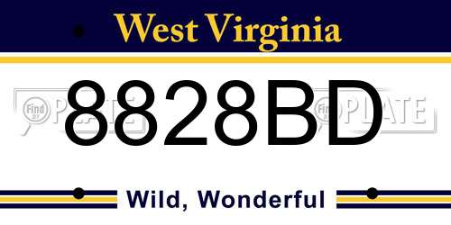 8828BD West Virginia License Plate