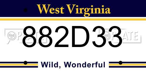 882D33 West Virginia License Plate