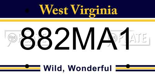 882MA1 West Virginia License Plate