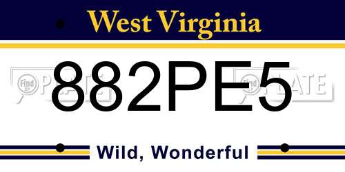 882PE5 West Virginia License Plate
