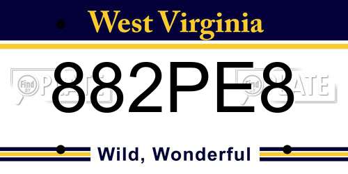 882PE8 West Virginia License Plate