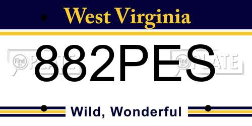 882PES West Virginia License Plate