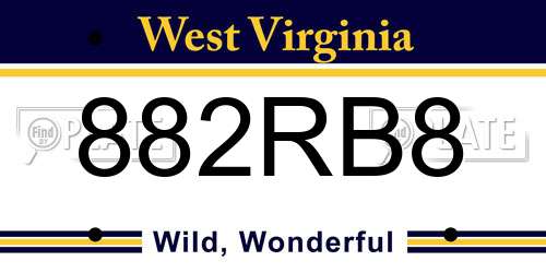 882RB8 West Virginia License Plate