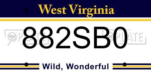 882SB0 West Virginia License Plate