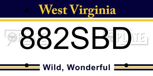 882SBD West Virginia License Plate