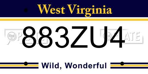883ZU4 West Virginia License Plate