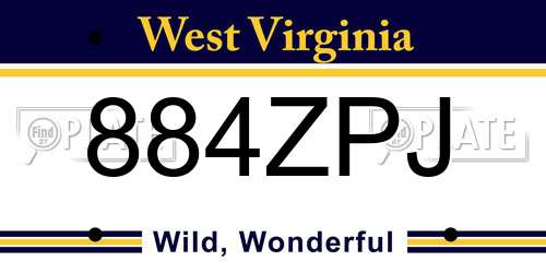 884ZPJ West Virginia License Plate