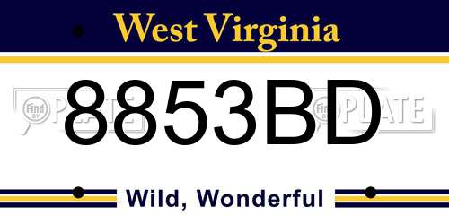8853BD West Virginia License Plate