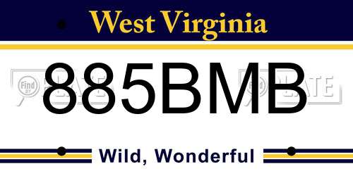 885BMB West Virginia License Plate