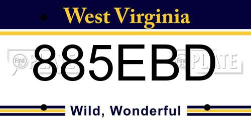 885EBD West Virginia License Plate