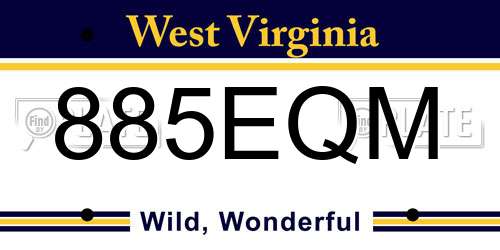 885EQM West Virginia License Plate