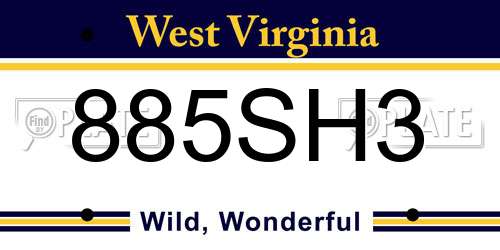 885SH3 West Virginia License Plate