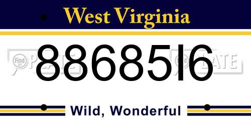 88685I6 West Virginia License Plate
