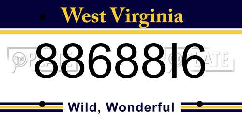 88688I6 West Virginia License Plate