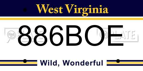 886BOE West Virginia License Plate