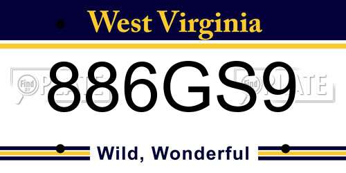 886GS9 West Virginia License Plate