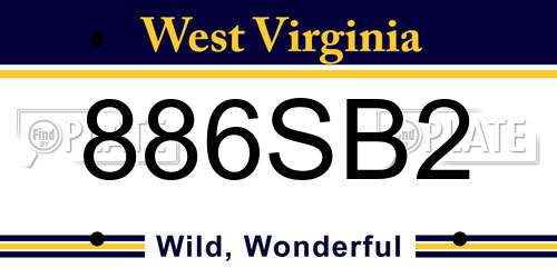886SB2 West Virginia License Plate