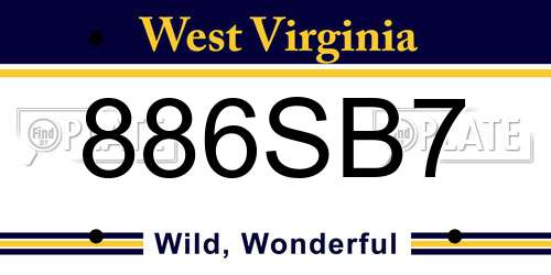 886SB7 West Virginia License Plate