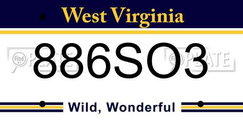 886SO3 West Virginia License Plate