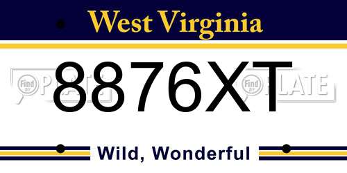 8876XT West Virginia License Plate