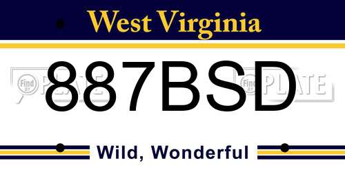 887BSD West Virginia License Plate