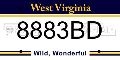 8883BD West Virginia License Plate