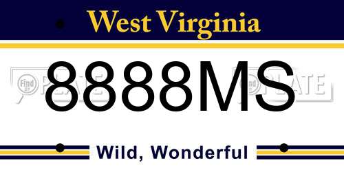 8888MS West Virginia License Plate