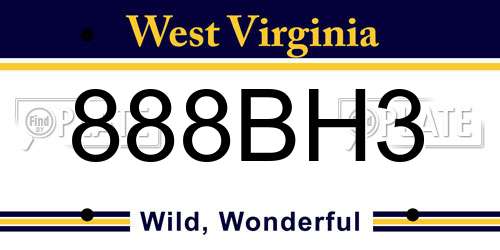 888BH3 West Virginia License Plate