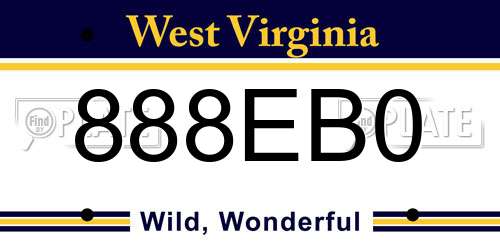 888EB0 West Virginia License Plate