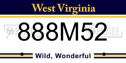 888M52 West Virginia License Plate
