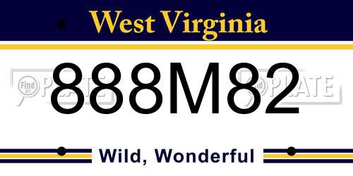 888M82 West Virginia License Plate