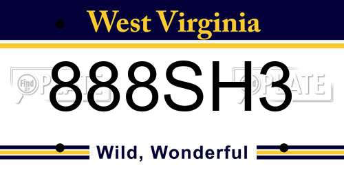 888SH3 West Virginia License Plate