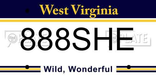 888SHE West Virginia License Plate