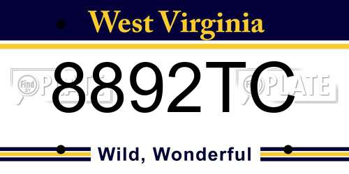 8892TC West Virginia License Plate
