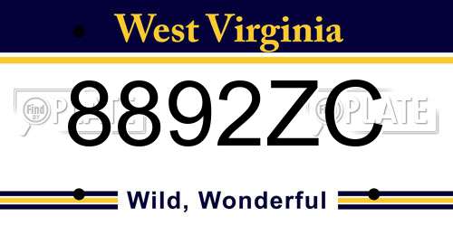 8892ZC West Virginia License Plate