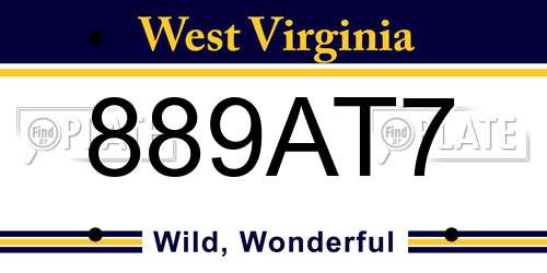 889AT7 West Virginia License Plate
