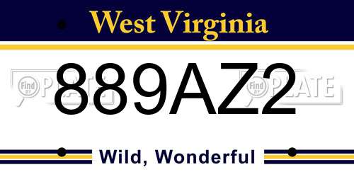 889AZ2 West Virginia License Plate