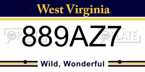 889AZ7 West Virginia License Plate