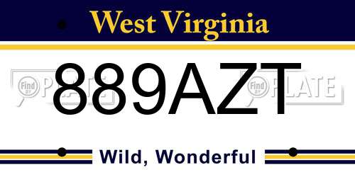 889AZT West Virginia License Plate