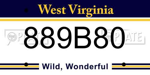 889B80 West Virginia License Plate