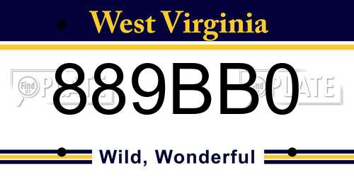 889BB0 West Virginia License Plate