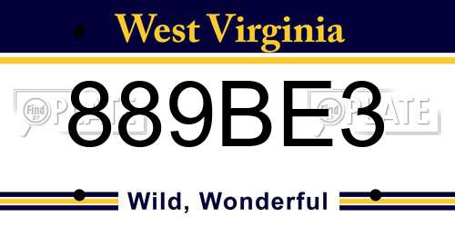 889BE3 West Virginia License Plate